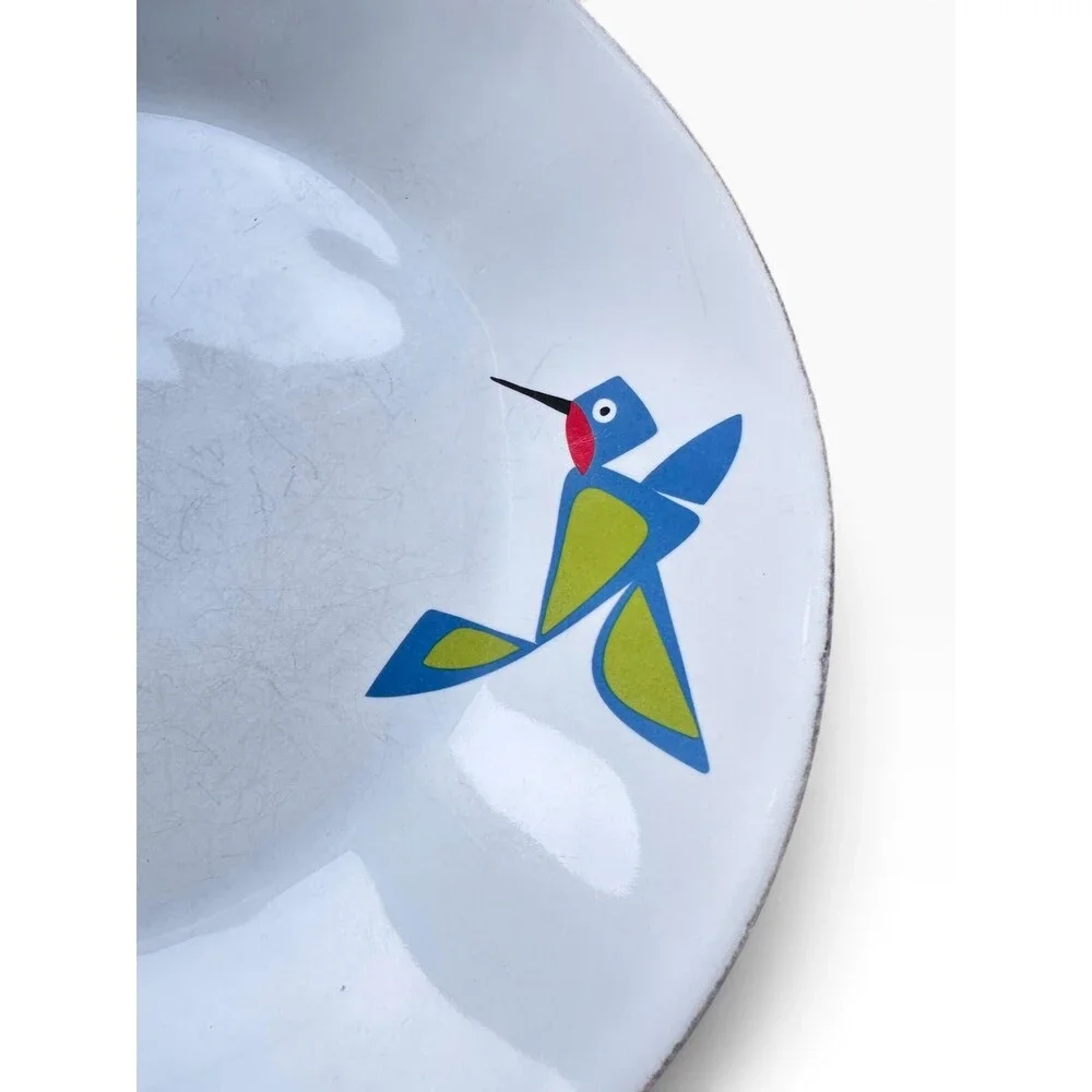 Crate & Barrel Hummingbird Dinner Plates Portugal Stoneware Set of 5 Geometric